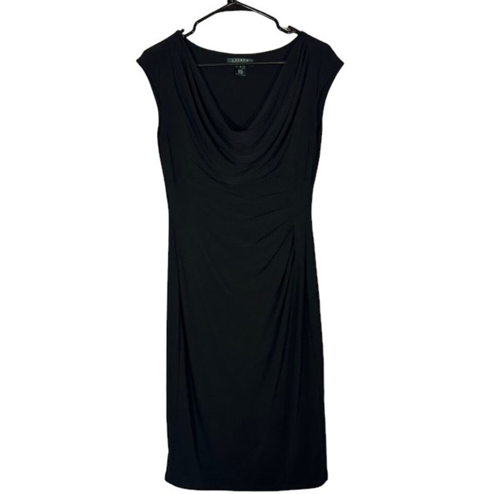 Lauren Ralph Lauren Women’s Black Layered Front Short Sleeve Midi Dress Size 6